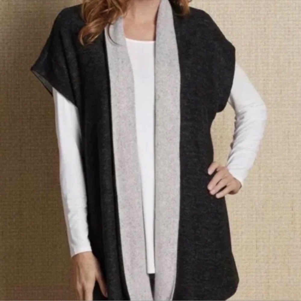 Soft Surroundings Cozy‎ Cabin Fleece Open Front Cardigan Vest Gray S/M